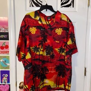 Red and yellow sunset Hawaiian button down  shirt #hawaiian #kawaii